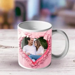 Personalized Photo Coffee Mug - Custom Wedding Gift for Couple Wedding Gift Mug Gift 3D Love Heart Hole In A Wall for Family Christmas Gift Mug Ceramic Mug 11oz