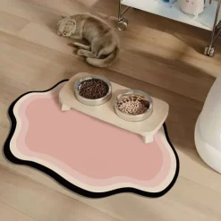 Pet Feeding Mat, Easy Clean, Waterproof, Dog, Cat Mats, Raised Edges, Placemat Tray to Stop Food Spills and Water Bowl Messes on Floor