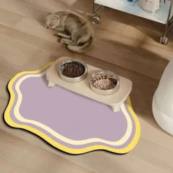Pet Feeding Mat, Easy Clean, Waterproof, Dog, Cat Mats, Raised Edges, Placemat Tray to Stop Food Spills and Water Bowl Messes on Floor