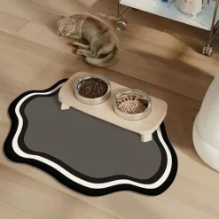 Pet Feeding Mat, Easy Clean, Waterproof, Dog, Cat Mats, Raised Edges, Placemat Tray to Stop Food Spills and Water Bowl Messes on Floor