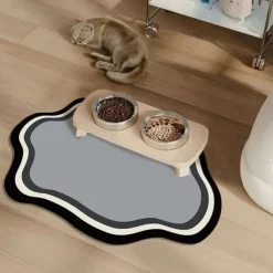Pet Feeding Mat, Easy Clean, Waterproof, Dog, Cat Mats, Raised Edges, Placemat Tray to Stop Food Spills and Water Bowl Messes on Floor