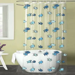 PEVA Long Clear Shower Curtain, 180x200cm 70"x79" Waterproof Lightweight Fish Shower Curtain Liner, Fashion Bath Shower Curtains with 12 Grommets Hooks for Bathtub Bathroom