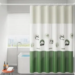 PEVA Shower Curtain Bath Curtain Extra Long 240cm Waterproof Mildew Proof Animal Panda Pattern, Including Hooks
