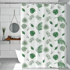 PEVA Shower Curtain Floral Pattern Printed Bath Curtain Waterproof Mildew Proof, Including Hooks 180x180cm 70"x70" 240cm Long