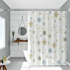 PEVA Shower Curtain Floral Pattern Printed Bath Curtain Waterproof Mildew Proof, Including Hooks 180x180cm 70"x70" 240cm Long