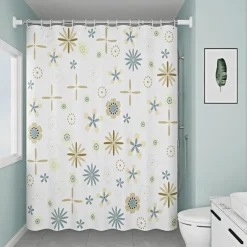 PEVA Shower Curtain Floral Pattern Printed Bath Curtain Waterproof Mildew Proof, Including Hooks 180x180cm 70