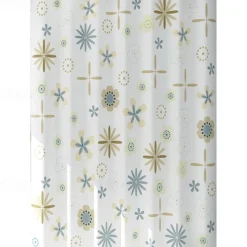 PEVA Shower Curtain Floral Pattern Printed Bath Curtain Waterproof Mildew Proof, Including Hooks 180x180cm 70