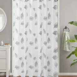 PEVA Shower Curtain Liner, 180x180cm 70"x70" Waterproof Washable Shower Curtain Liner Bathroom Shower Liner, 12 Hooks Black White Leaf Pattern