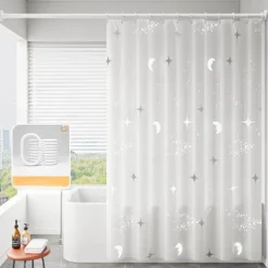 PEVA Shower Curtain Pattern Printed Bath Curtain Waterproof Mildew Proof, Including Hooks 180x180cm 70