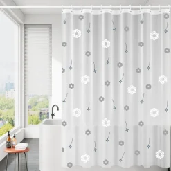 PEVA Shower Curtain Pattern Printed Bath Curtain Waterproof Mildew Proof, Including Hooks 180x180cm 70