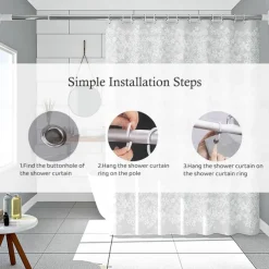 PEVA Shower Curtains, Water Resistant Bath Curtain for Bathroom Shower and Tub with Hooks Extra Long 240cm