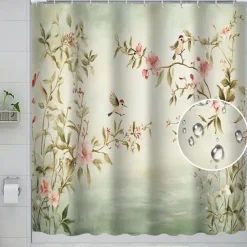 4-Piece Bathroom Set, Waterproof Polyester Shower Curtain with 12 Hooks 180cm*180cm(70"*70"), Non-Slip Toilet Lid Cover & Sturdy Bath Mat for Home Decor