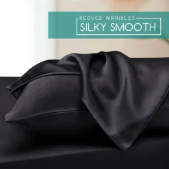 4-Piece Bed Sheets Set Deep Pocket Luxury Silk Satin Cooling Soft Plain Includes 1 Flat Sheet 1 Fitted Sheet 2 Pillowcase Suit