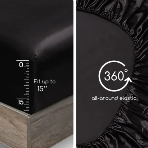 4-Piece Bed Sheets Set Deep Pocket Luxury Silk Satin Cooling Soft Plain Includes 1 Flat Sheet 1 Fitted Sheet 2 Pillowcase Suit