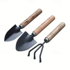 3-Piece Deluxe Garden Tool Set - Lightweight Aluminum Shovel & Rake for Succulent Plants Flower Beds & Loose Soil - Ergonomic Handle Ideal for Compact Gardening Needs