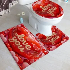 4-Piece Shower Curtain Set Valentine's Day Bathroom Decor , Modern Home Bathroom Decor with Bath Mat, U-Shaped Mat, Toilet Lid Cover, and 12 Hooks