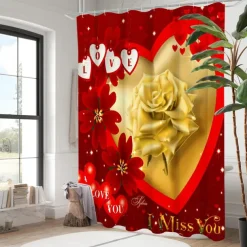 4-Piece Shower Curtain Set Valentine's Day Bathroom Decor , Modern Home Bathroom Decor with Bath Mat, U-Shaped Mat, Toilet Lid Cover, and 12 Hooks