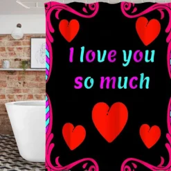 4-Piece Shower Curtain Set Valentine's Day Bathroom Decor , Modern Home Bathroom Decor with Bath Mat, U-Shaped Mat, Toilet Lid Cover, and 12 Hooks
