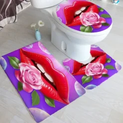 4-Piece Shower Curtain Set Valentine's Day Bathroom Decor , Modern Home Bathroom Decor with Bath Mat, U-Shaped Mat, Toilet Lid Cover, and 12 Hooks