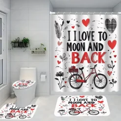 4-Piece Shower Curtain Set,180cm*180cm(70"*70")Waterproof Polyester with 12 Hooks, Non-Slip Toilet Lid Cover & Sturdy Bath Mat for Bathroom Decoration