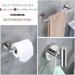 3-Piece Stainless Steel Bathroom Towel Rack Set - Includes Towel Bar, Toilet Paper Holder, and Hook - Available in 4 Finishes: Polished Chrome, Brushed Nickel, Black, and Brushed Gold