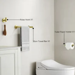 3-Piece Stainless Steel Bathroom Towel Rack Set - Includes Towel Bar, Toilet Paper Holder, and Hook - Available in 4 Finishes: Polished Chrome, Brushed Nickel, Black, and Brushed Gold