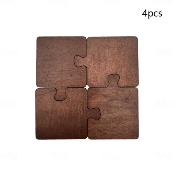4-Piece Vintage Wooden Puzzle Coasters, Heat-Resistant Drink Coaster Set, Tabletop Protection for Office Desk, Bar, Home Decor