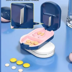 Pill Cutter, Pill Splitter Pill Cutter for Small or Large Pills, Cuts Vitamins Tablets, Portable Pretty Pill Crusher for Purse Pocket Blue