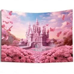 Pink Castle Hanging Tapestry Wall Art Large Tapestry Mural Decor Photograph Backdrop Blanket Curtain Home Bedroom Living Room Decoration
