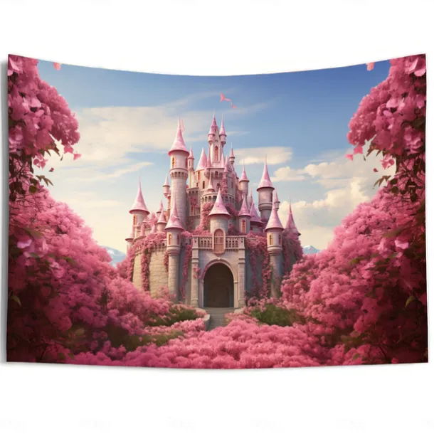 Pink Castle Hanging Tapestry Wall Art Large Tapestry Mural Decor Photograph Backdrop Blanket Curtain Home Bedroom Living Room Decoration