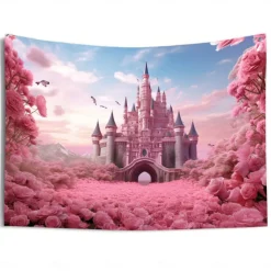 Pink Castle Hanging Tapestry Wall Art Large Tapestry Mural Decor Photograph Backdrop Blanket Curtain Home Bedroom Living Room Decoration