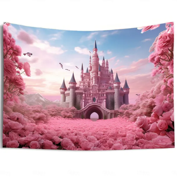 Pink Castle Hanging Tapestry Wall Art Large Tapestry Mural Decor Photograph Backdrop Blanket Curtain Home Bedroom Living Room Decoration