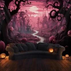 Pink Halloween Decorations Forest Hanging Tapestry Wall Art Large Tapestry Mural Decor Photograph Backdrop Blanket Curtain Home Bedroom Living Room Decoration