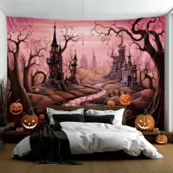 Pink Halloween Decorations Forest Hanging Tapestry Wall Art Large Tapestry Mural Decor Photograph Backdrop Blanket Curtain Home Bedroom Living Room Decoration