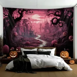 Pink Halloween Decorations Forest Hanging Tapestry Wall Art Large Tapestry Mural Decor Photograph Backdrop Blanket Curtain Home Bedroom Living Room Decoration