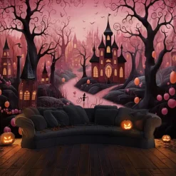 Pink Halloween Decorations Forest Hanging Tapestry Wall Art Large Tapestry Mural Decor Photograph Backdrop Blanket Curtain Home Bedroom Living Room Decoration