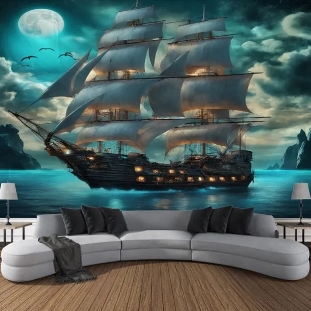 Pirate Ship Hanging Tapestry Wall Art Large Tapestry Mural Decor Photograph Backdrop Blanket Curtain Home Bedroom Living Room Decoration