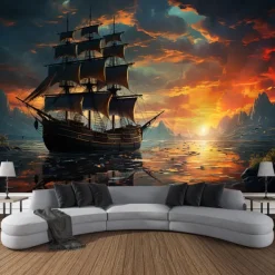 Pirate Ship Hanging Tapestry Wall Art Large Tapestry Mural Decor Photograph Backdrop Blanket Curtain Home Bedroom Living Room Decoration