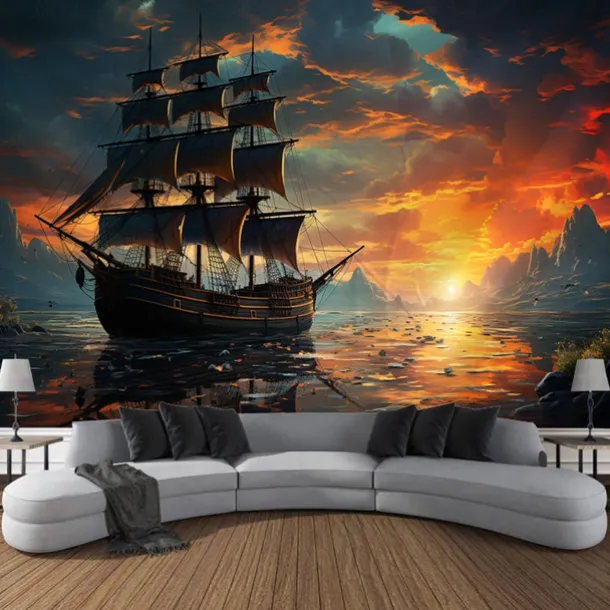 Pirate Ship Hanging Tapestry Wall Art Large Tapestry Mural Decor Photograph Backdrop Blanket Curtain Home Bedroom Living Room Decoration