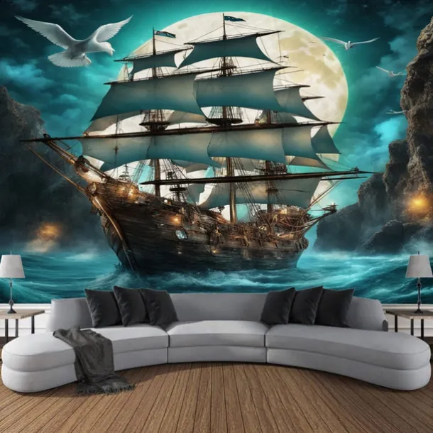 Pirate Ship Hanging Tapestry Wall Art Large Tapestry Mural Decor Photograph Backdrop Blanket Curtain Home Bedroom Living Room Decoration
