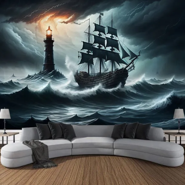 Pirate Ship Hanging Tapestry Wall Art Large Tapestry Mural Decor Photograph Backdrop Blanket Curtain Home Bedroom Living Room Decoration
