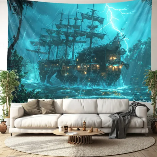 Pirate Ship Hanging Tapestry Wall Art Large Tapestry Mural Decor Photograph Backdrop Blanket Curtain Home Bedroom Living Room Decoration