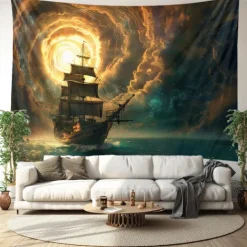 Pirate Ship Hanging Tapestry Wall Art Large Tapestry Mural Decor Photograph Backdrop Blanket Curtain Home Bedroom Living Room Decoration