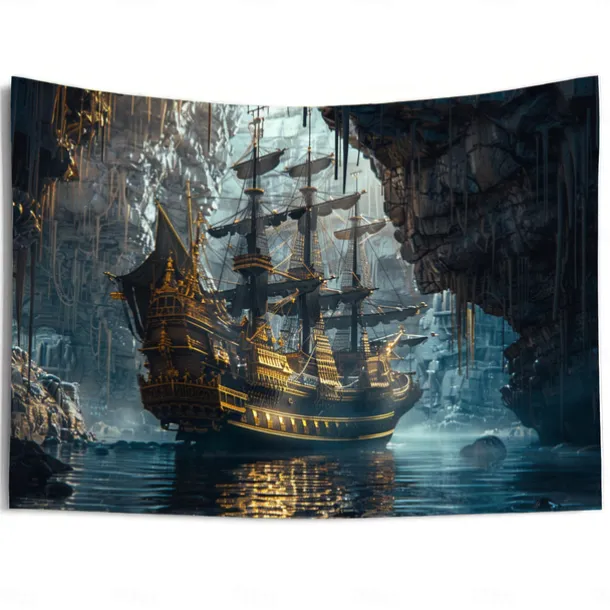 Pirate Ship Hanging Tapestry Wall Art Large Tapestry Mural Decor Photograph Backdrop Blanket Curtain Home Bedroom Living Room Decoration
