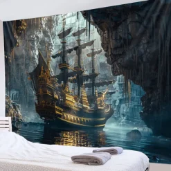 Pirate Ship Hanging Tapestry Wall Art Large Tapestry Mural Decor Photograph Backdrop Blanket Curtain Home Bedroom Living Room Decoration