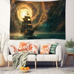 Pirate Ship Hanging Tapestry Wall Art Large Tapestry Mural Decor Photograph Backdrop Blanket Curtain Home Bedroom Living Room Decoration