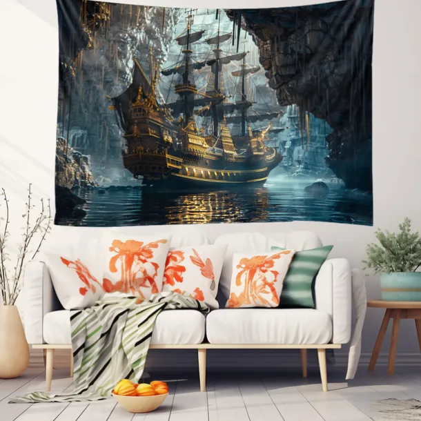 Pirate Ship Hanging Tapestry Wall Art Large Tapestry Mural Decor Photograph Backdrop Blanket Curtain Home Bedroom Living Room Decoration
