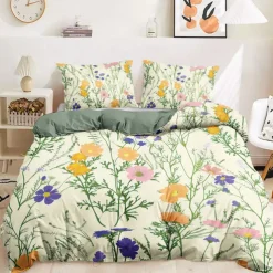 Plant Flowers Duvet Cover Bed Set 2-piece Set 3-piece Set Lightweight Soft Short Plush Thickened Felt Square Bed Set