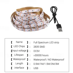 Plant Grow Light LED Strip USB Full Spectrum DC 5V 0.5-3m Phyto Lamp for Vegetable Flower Seedling Grow Tent Box Waterproof