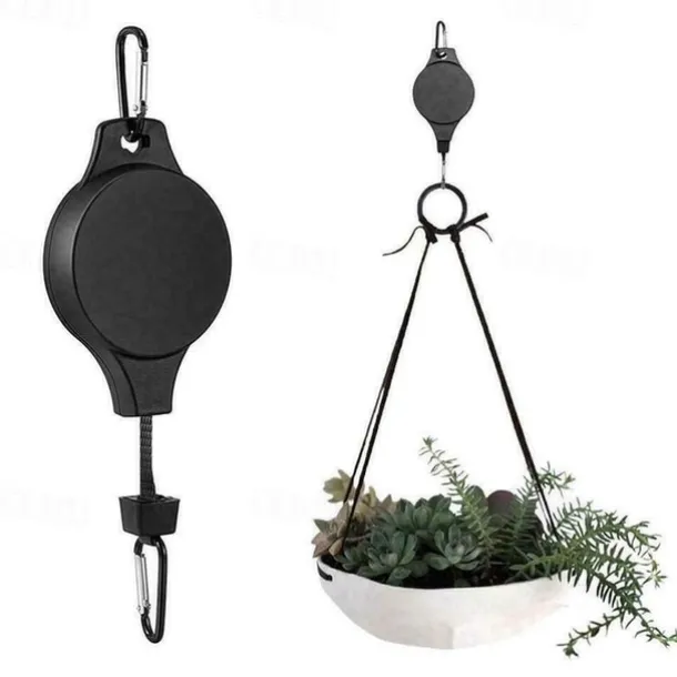 Plant Hook Pulley, Retractable Plant Hanger Flower Basket Pots and Birds Feeder Hang High up and Pull Down to Water Or Feed